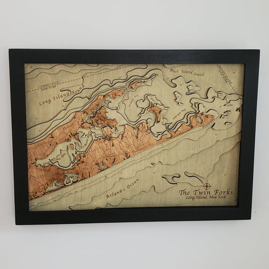 The Twin Forks, Long Island NY| Wooden Chart