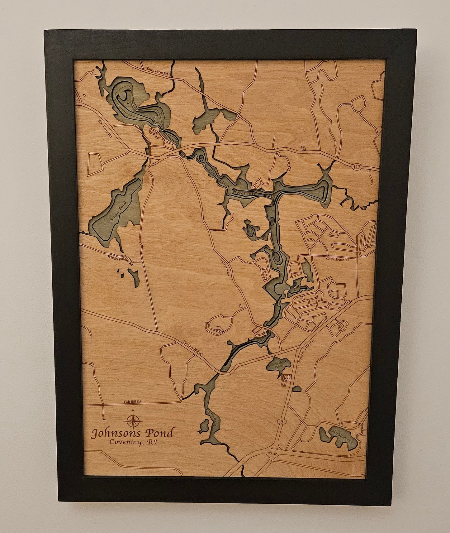 Johnson's Pond, Rhode Island  | 3D Wooden Chart
