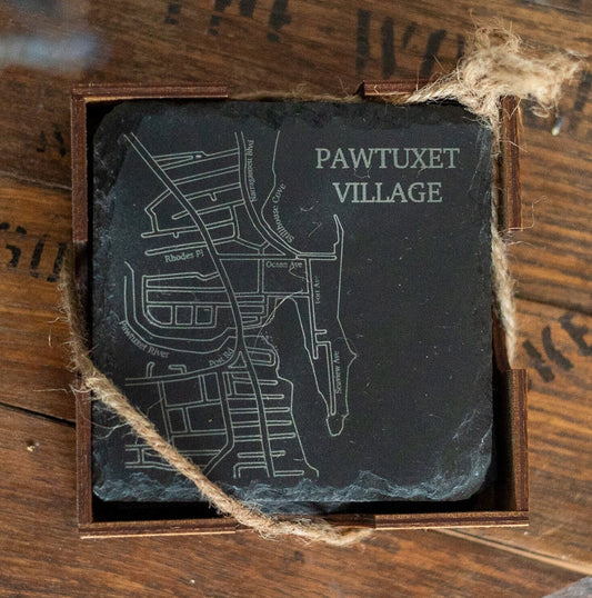 Pawtuxet Village Rhode Island | Slate Coasters - Map Engraving Coaster