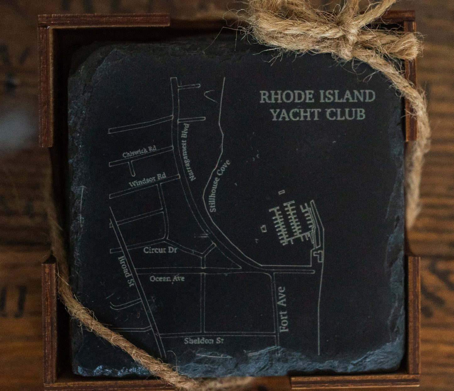 Rhode Island Yacht Club | Slate Coasters - Map Engraving Coaster Set