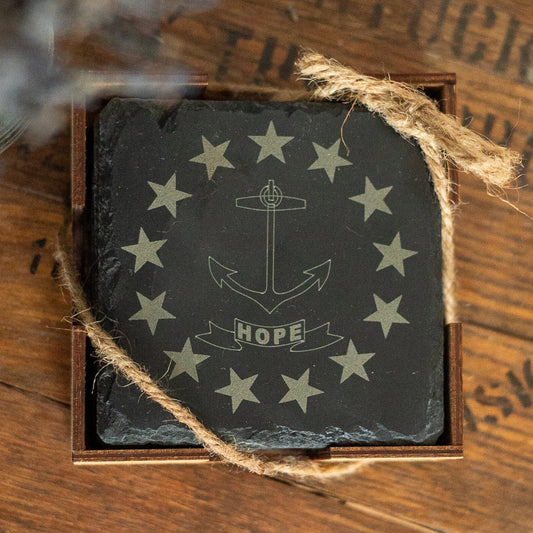 Rhode Island Flag | Slate Coasters - Map Engraving Coaster Set